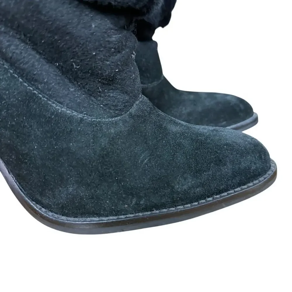 Steve Madden Mayb Faux Fur Trim High Heel Suede Leather Boots Booties sz 10 M